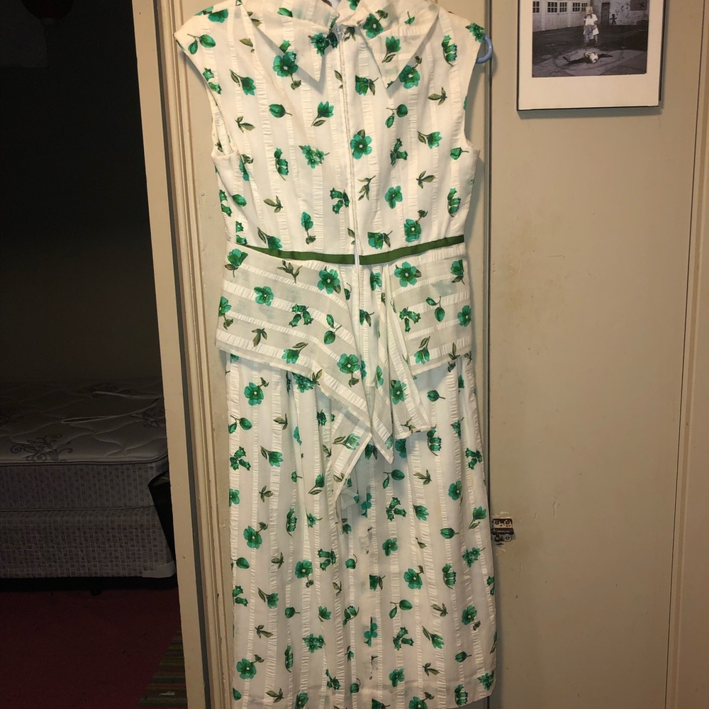 HP!!🥰💕❤️‍🔥Vintage 50s/60s White Green Cowl Neck Dress NWOT - Picture 2 of 13